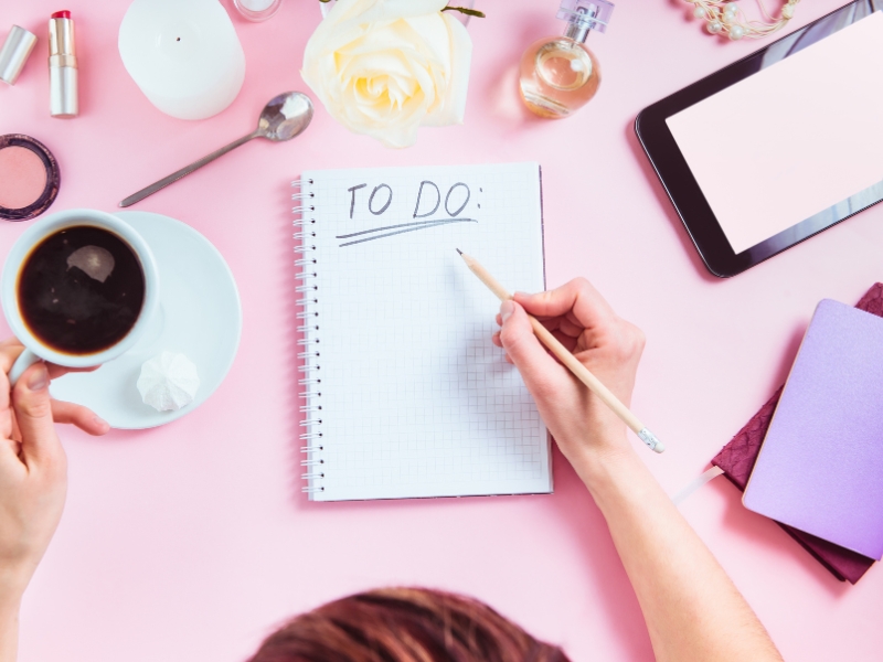 woman tackling complex task early in the day