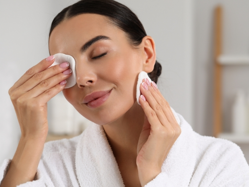 woman removing makeup before bed